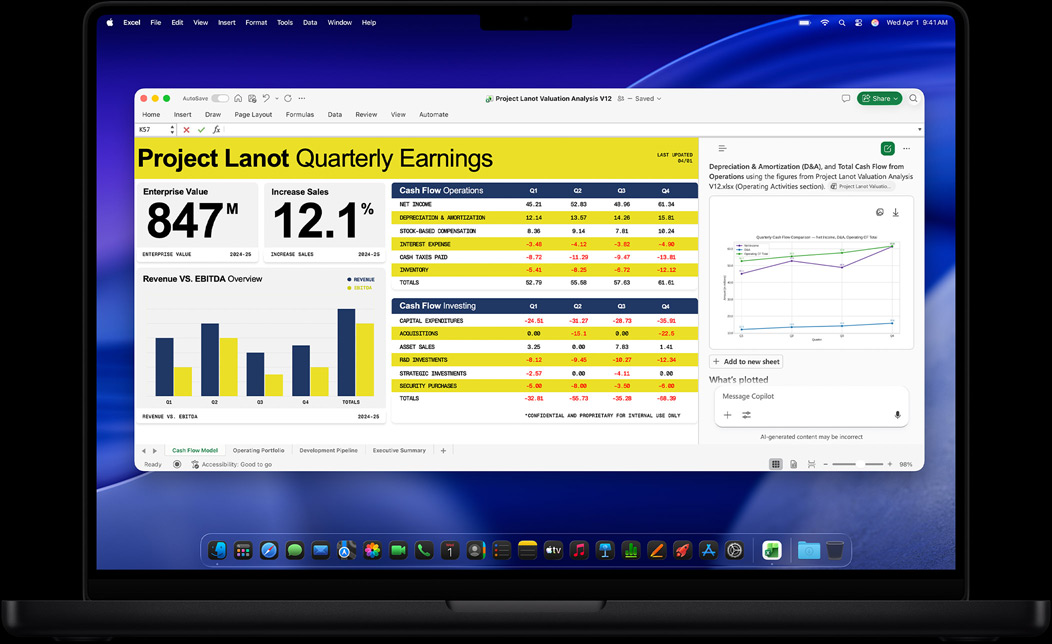 Excel blir brukt til å lage en kvartalsrapport på MacBook Pro-skjermen