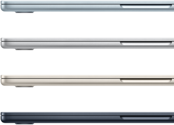 الجزء الجانبي الخارجي لأربعة أجهزة MacBook Air يبيّن أربعة ألوان مختلفة